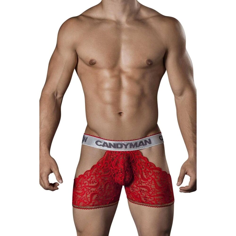 SM-MD-LG  Red Lace side cut out boxer brief by Candyman 99230